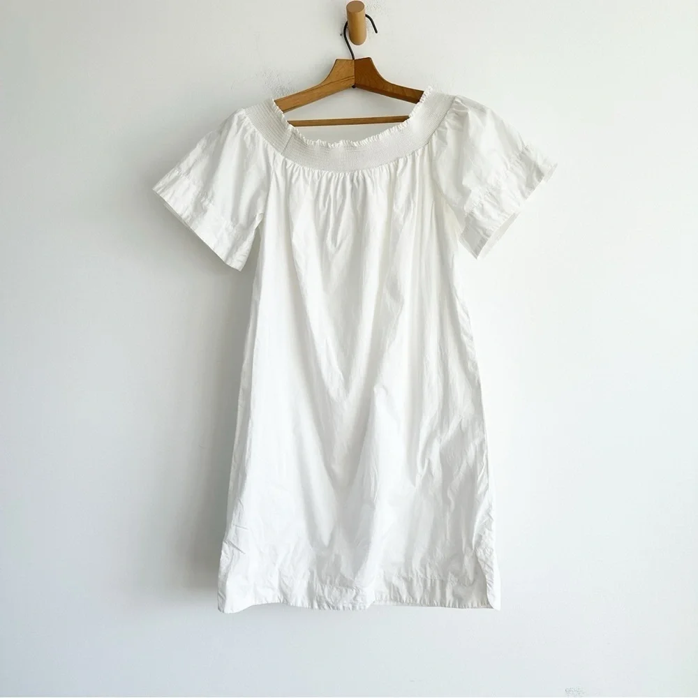 J. Crew Smocked Off Shoulder Cotton Poplin Dress White Size 4